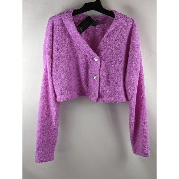 Wild Fable Cropped Cozy Shrug Cardigan Violet L Purple Lightweight Popcorn VNeck - Picture 1 of 8